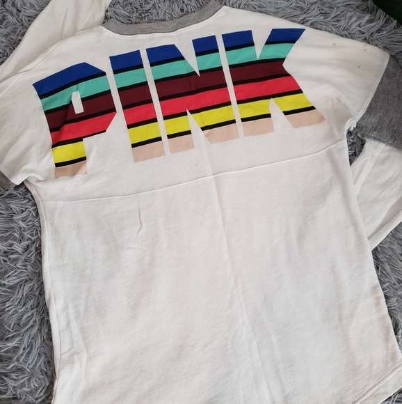 PINKbyV.S. | White/Rainbow Varsity Long Sleeve! - Picture 1 of 8